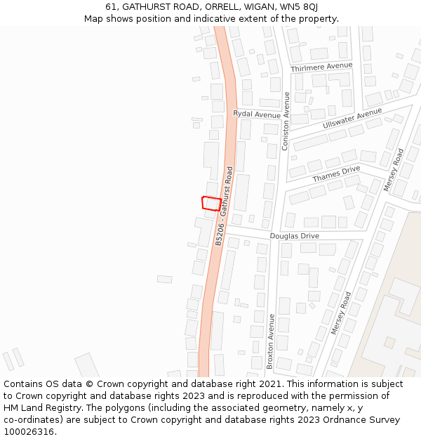 61, GATHURST ROAD, ORRELL, WIGAN, WN5 8QJ: Location map and indicative extent of plot