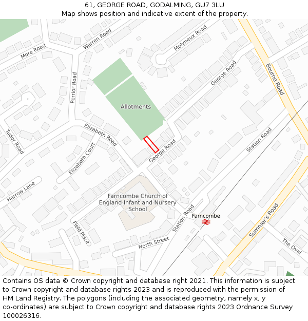 61, GEORGE ROAD, GODALMING, GU7 3LU: Location map and indicative extent of plot