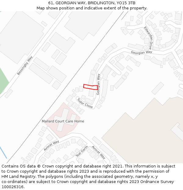 61, GEORGIAN WAY, BRIDLINGTON, YO15 3TB: Location map and indicative extent of plot