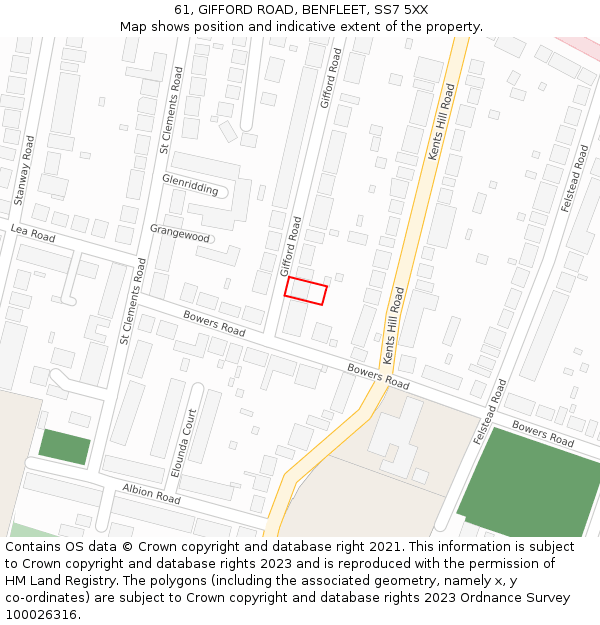 61, GIFFORD ROAD, BENFLEET, SS7 5XX: Location map and indicative extent of plot