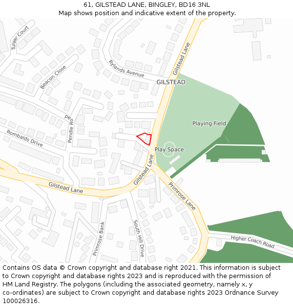 61, GILSTEAD LANE, BINGLEY, BD16 3NL: Location map and indicative extent of plot