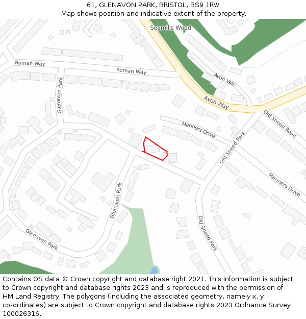 61, GLENAVON PARK, BRISTOL, BS9 1RW: Location map and indicative extent of plot