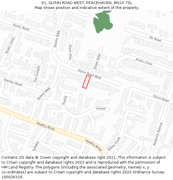 61, GLYNN ROAD WEST, PEACEHAVEN, BN10 7SL: Location map and indicative extent of plot