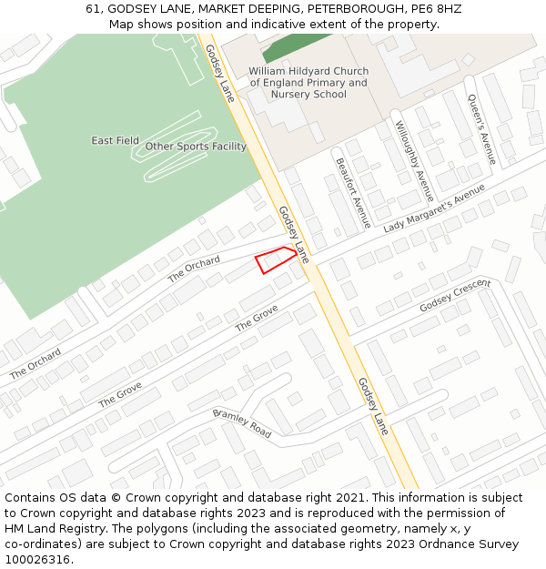 61, GODSEY LANE, MARKET DEEPING, PETERBOROUGH, PE6 8HZ: Location map and indicative extent of plot