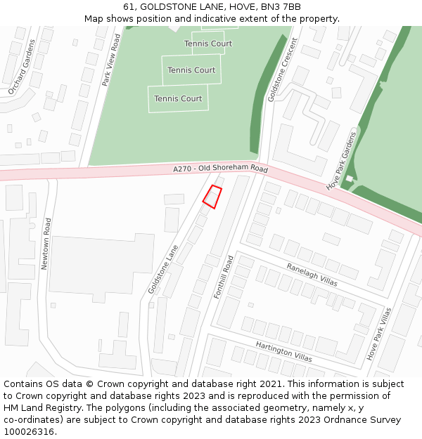 61, GOLDSTONE LANE, HOVE, BN3 7BB: Location map and indicative extent of plot