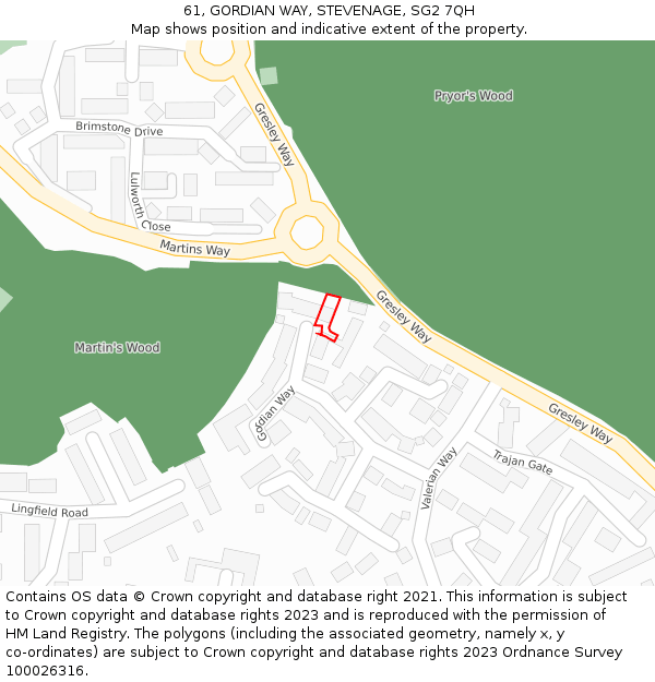 61, GORDIAN WAY, STEVENAGE, SG2 7QH: Location map and indicative extent of plot