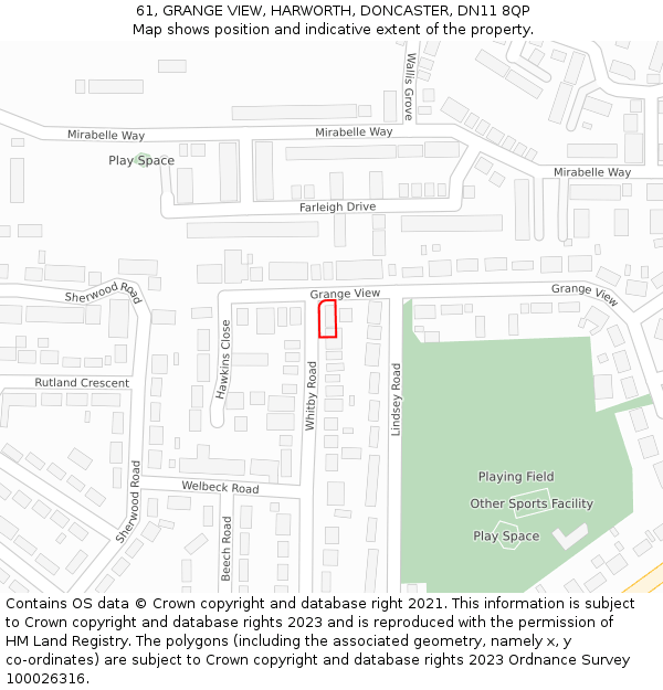 61, GRANGE VIEW, HARWORTH, DONCASTER, DN11 8QP: Location map and indicative extent of plot