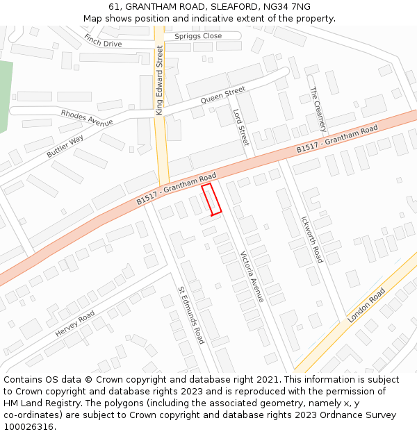 61, GRANTHAM ROAD, SLEAFORD, NG34 7NG: Location map and indicative extent of plot