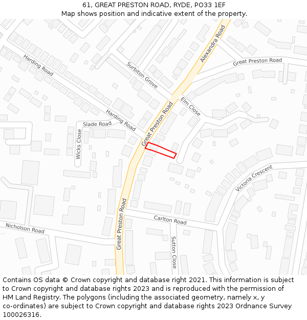 61, GREAT PRESTON ROAD, RYDE, PO33 1EF: Location map and indicative extent of plot