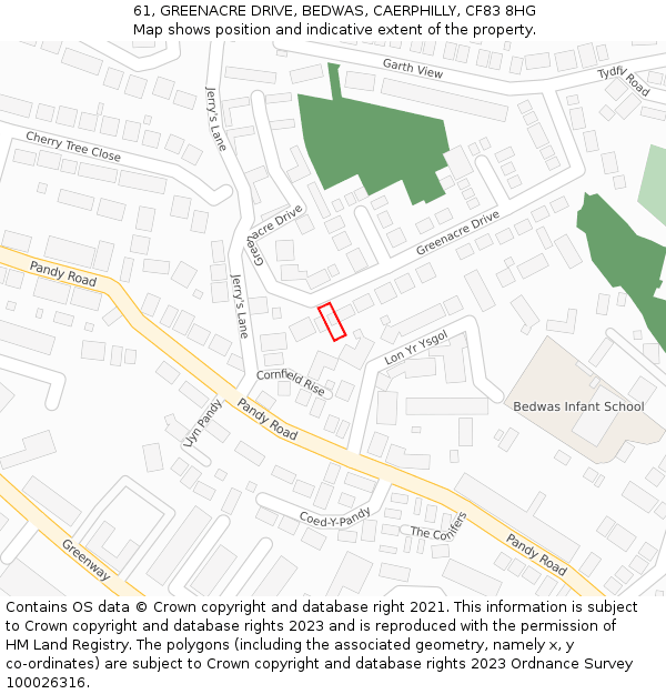 61, GREENACRE DRIVE, BEDWAS, CAERPHILLY, CF83 8HG: Location map and indicative extent of plot