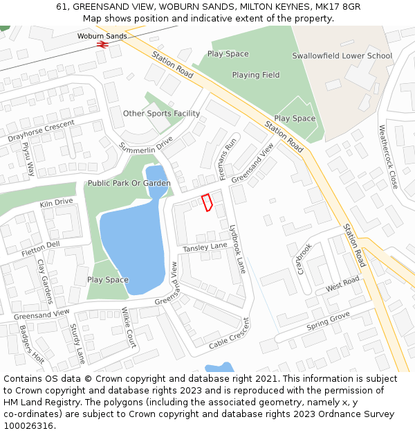 61, GREENSAND VIEW, WOBURN SANDS, MILTON KEYNES, MK17 8GR: Location map and indicative extent of plot
