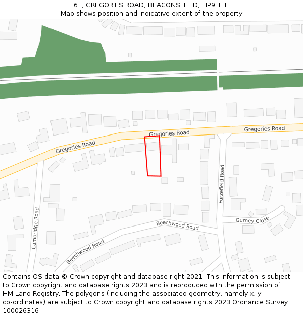 61, GREGORIES ROAD, BEACONSFIELD, HP9 1HL: Location map and indicative extent of plot