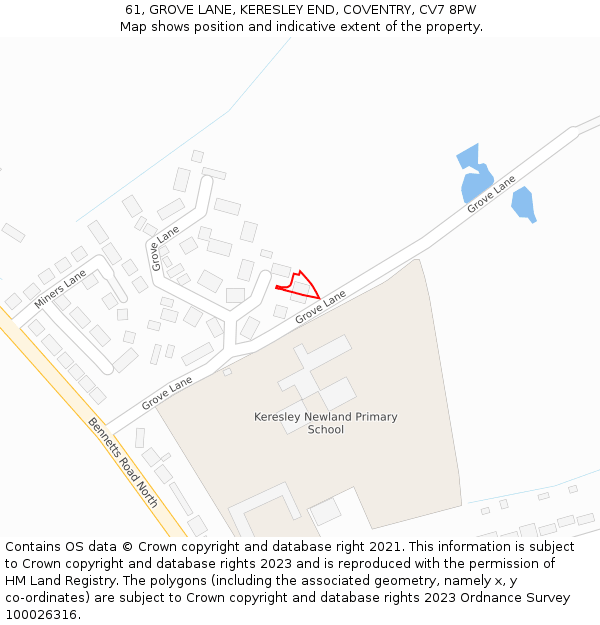 61, GROVE LANE, KERESLEY END, COVENTRY, CV7 8PW: Location map and indicative extent of plot