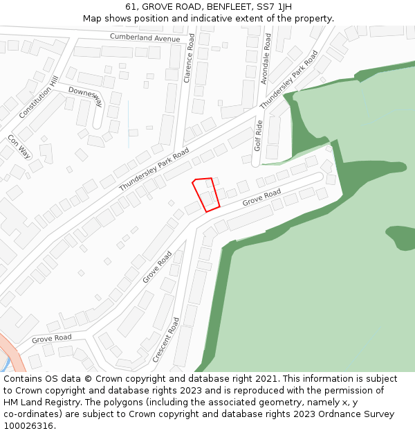 61, GROVE ROAD, BENFLEET, SS7 1JH: Location map and indicative extent of plot