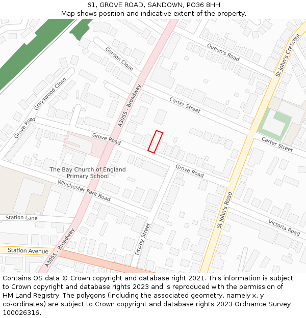 61, GROVE ROAD, SANDOWN, PO36 8HH: Location map and indicative extent of plot