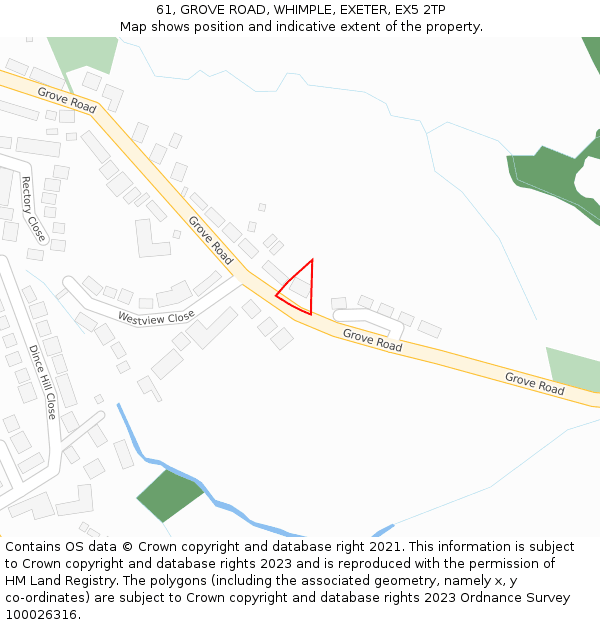 61, GROVE ROAD, WHIMPLE, EXETER, EX5 2TP: Location map and indicative extent of plot