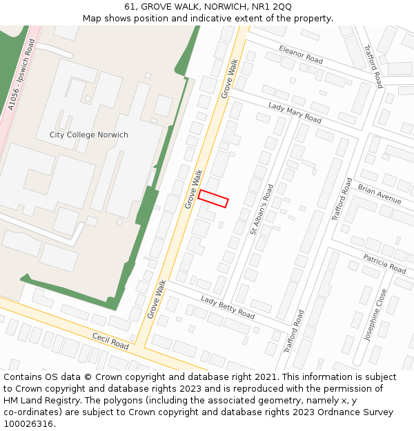 61, GROVE WALK, NORWICH, NR1 2QQ: Location map and indicative extent of plot