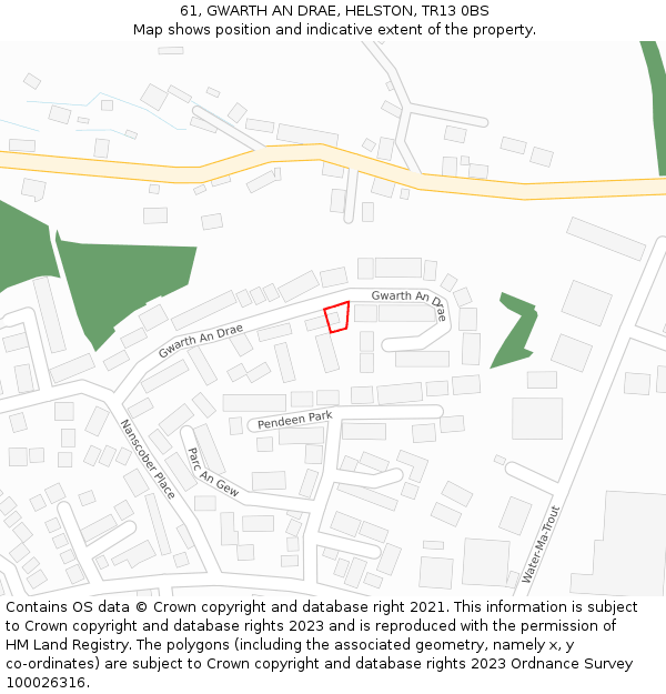 61, GWARTH AN DRAE, HELSTON, TR13 0BS: Location map and indicative extent of plot