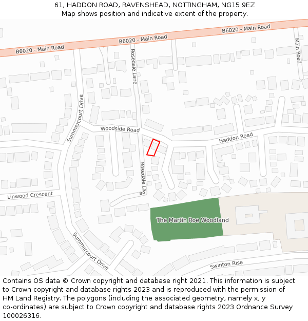61, HADDON ROAD, RAVENSHEAD, NOTTINGHAM, NG15 9EZ: Location map and indicative extent of plot