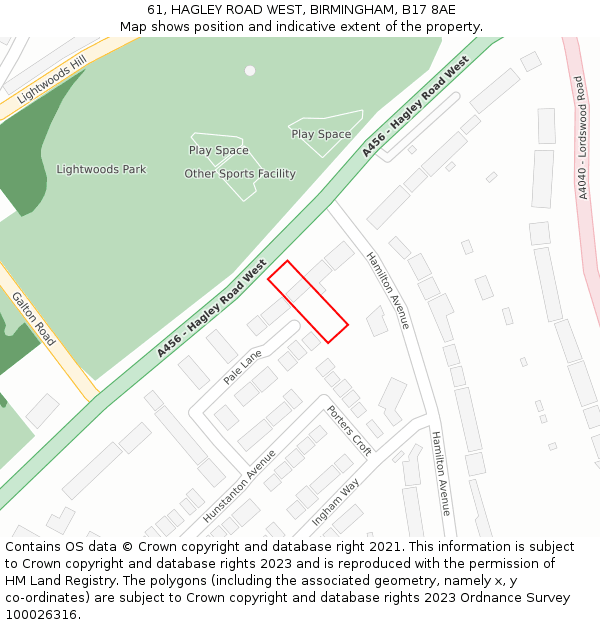 61, HAGLEY ROAD WEST, BIRMINGHAM, B17 8AE: Location map and indicative extent of plot