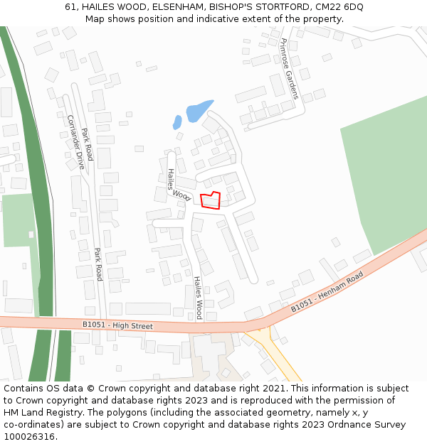 61, HAILES WOOD, ELSENHAM, BISHOP'S STORTFORD, CM22 6DQ: Location map and indicative extent of plot