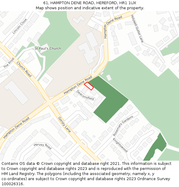 61, HAMPTON DENE ROAD, HEREFORD, HR1 1UX: Location map and indicative extent of plot