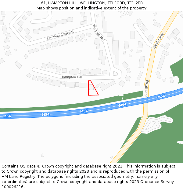 61, HAMPTON HILL, WELLINGTON, TELFORD, TF1 2ER: Location map and indicative extent of plot