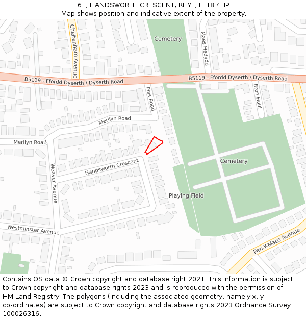 61, HANDSWORTH CRESCENT, RHYL, LL18 4HP: Location map and indicative extent of plot