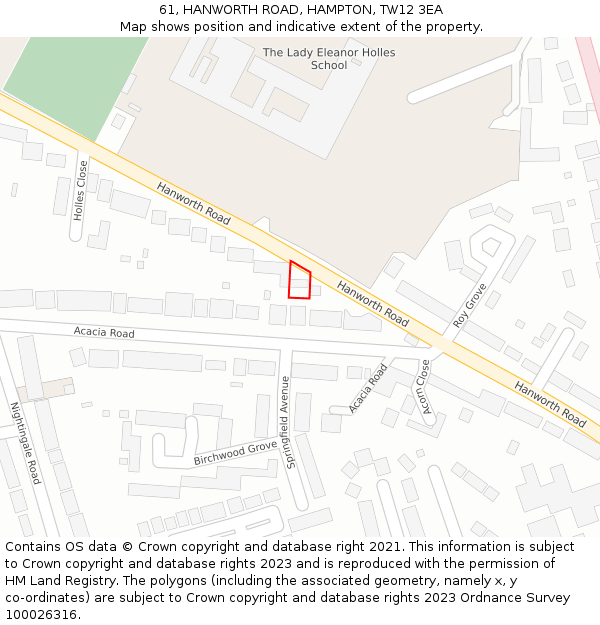 61, HANWORTH ROAD, HAMPTON, TW12 3EA: Location map and indicative extent of plot