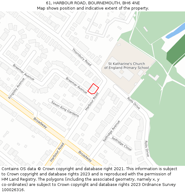 61, HARBOUR ROAD, BOURNEMOUTH, BH6 4NE: Location map and indicative extent of plot