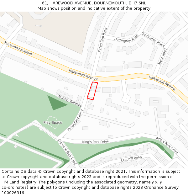 61, HAREWOOD AVENUE, BOURNEMOUTH, BH7 6NL: Location map and indicative extent of plot