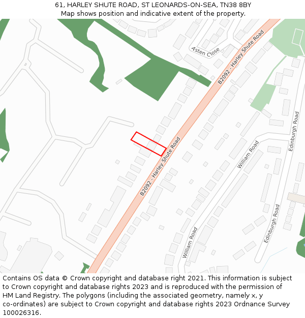 61, HARLEY SHUTE ROAD, ST LEONARDS-ON-SEA, TN38 8BY: Location map and indicative extent of plot