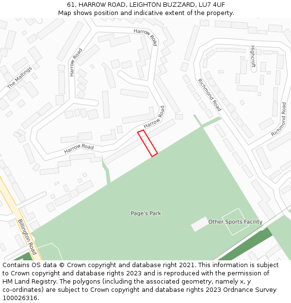 61, HARROW ROAD, LEIGHTON BUZZARD, LU7 4UF: Location map and indicative extent of plot