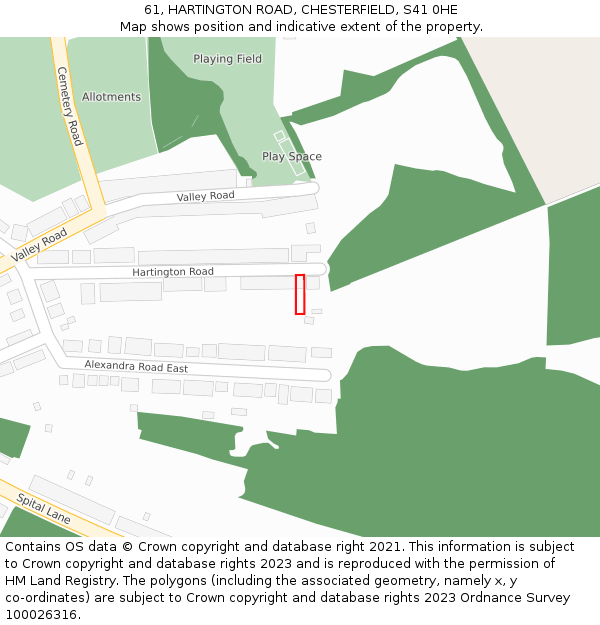 61, HARTINGTON ROAD, CHESTERFIELD, S41 0HE: Location map and indicative extent of plot