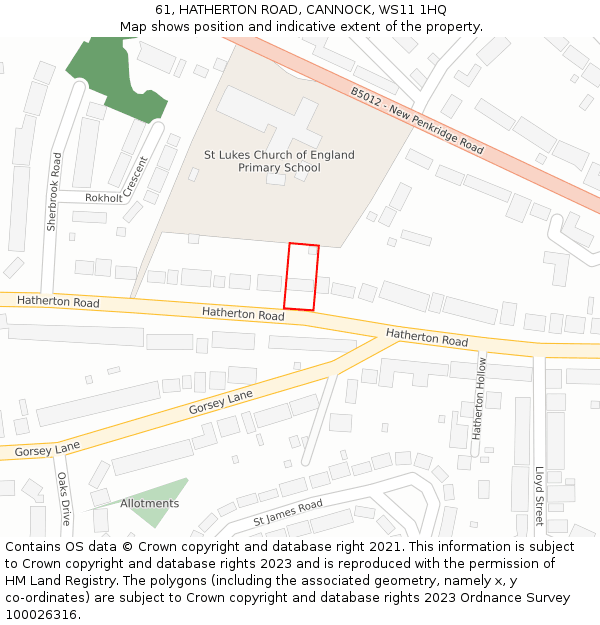 61, HATHERTON ROAD, CANNOCK, WS11 1HQ: Location map and indicative extent of plot