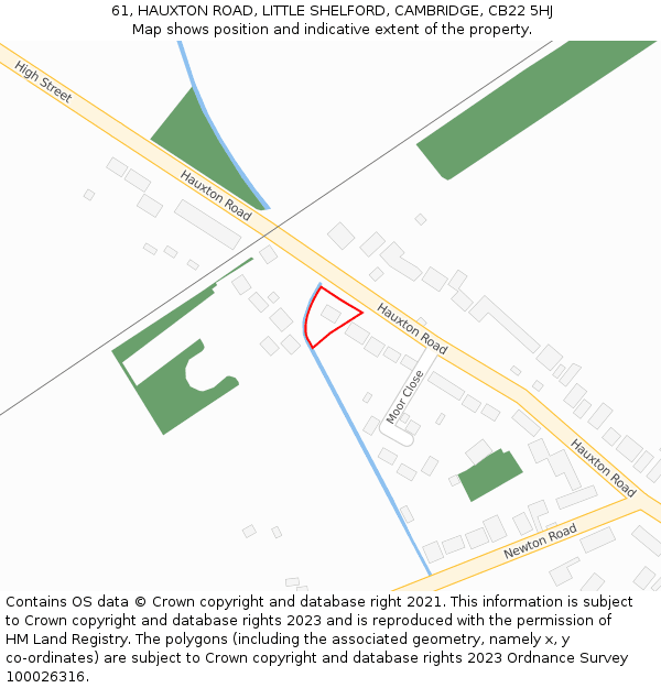 61, HAUXTON ROAD, LITTLE SHELFORD, CAMBRIDGE, CB22 5HJ: Location map and indicative extent of plot