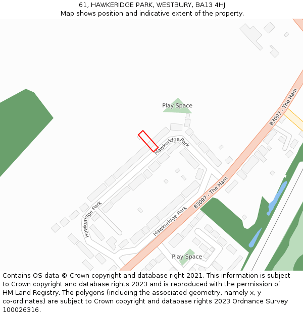 61, HAWKERIDGE PARK, WESTBURY, BA13 4HJ: Location map and indicative extent of plot