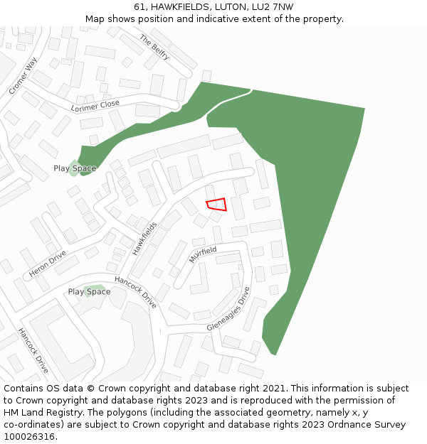 61, HAWKFIELDS, LUTON, LU2 7NW: Location map and indicative extent of plot