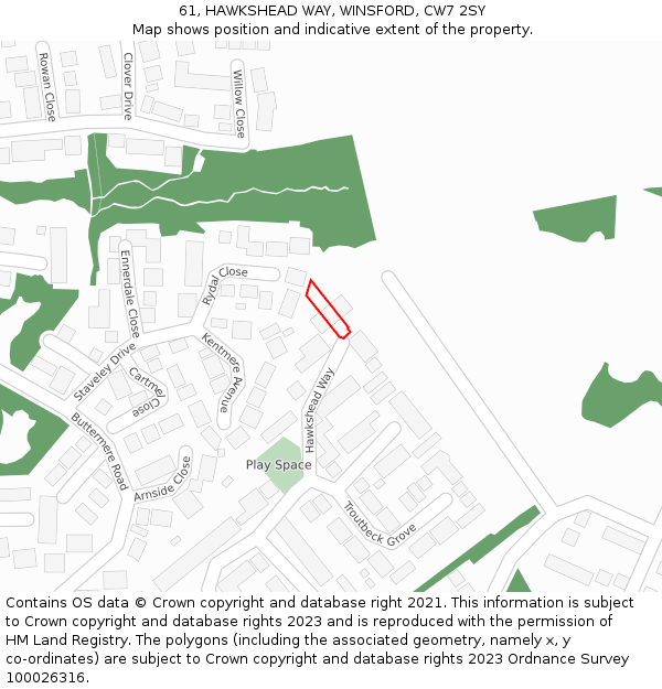 61, HAWKSHEAD WAY, WINSFORD, CW7 2SY: Location map and indicative extent of plot