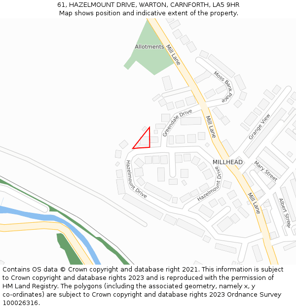 61, HAZELMOUNT DRIVE, WARTON, CARNFORTH, LA5 9HR: Location map and indicative extent of plot