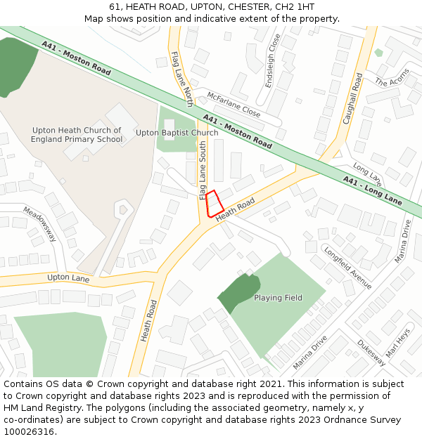 61, HEATH ROAD, UPTON, CHESTER, CH2 1HT: Location map and indicative extent of plot