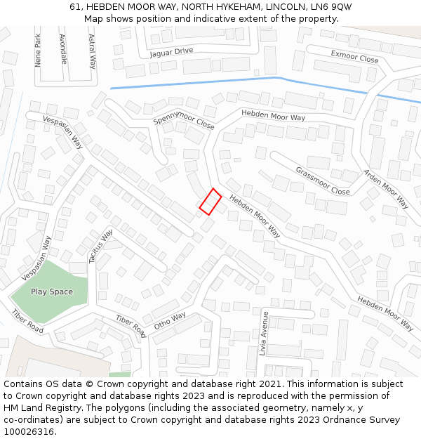 61, HEBDEN MOOR WAY, NORTH HYKEHAM, LINCOLN, LN6 9QW: Location map and indicative extent of plot