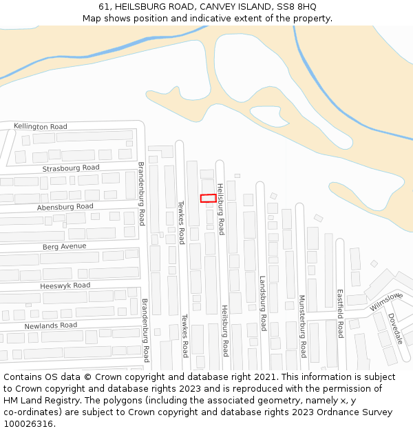 61, HEILSBURG ROAD, CANVEY ISLAND, SS8 8HQ: Location map and indicative extent of plot