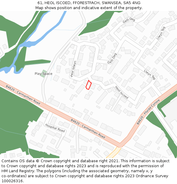 61, HEOL ISCOED, FFORESTFACH, SWANSEA, SA5 4NG: Location map and indicative extent of plot