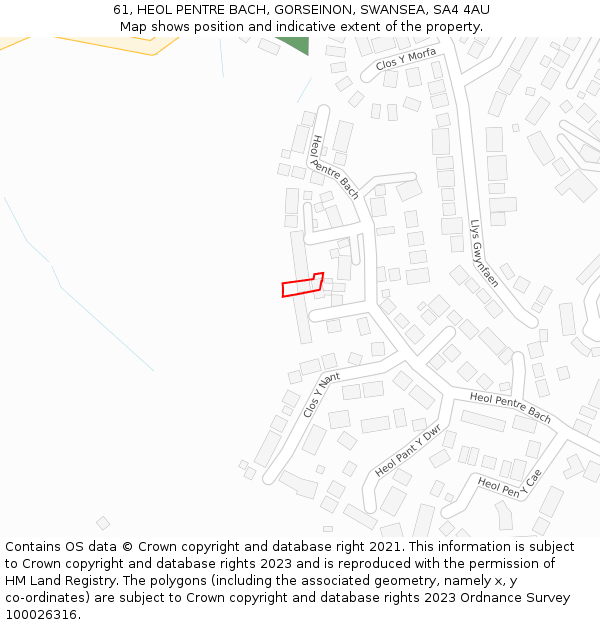 61, HEOL PENTRE BACH, GORSEINON, SWANSEA, SA4 4AU: Location map and indicative extent of plot