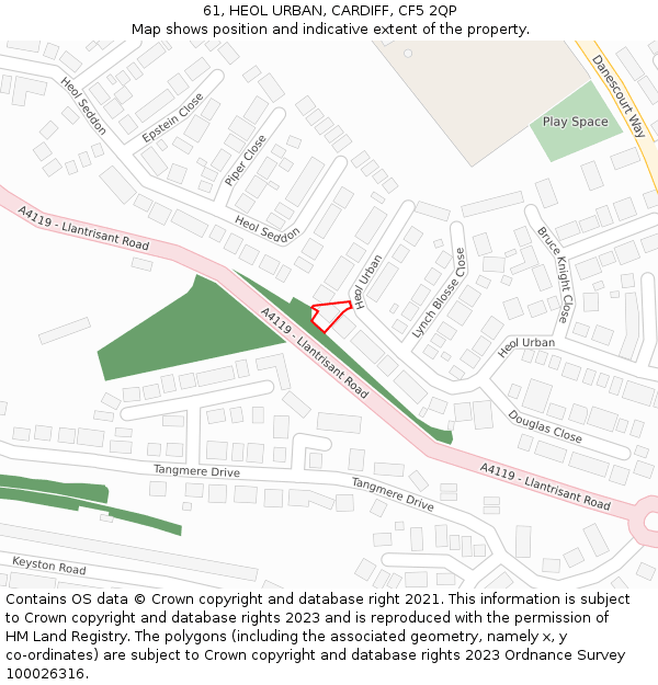 61, HEOL URBAN, CARDIFF, CF5 2QP: Location map and indicative extent of plot