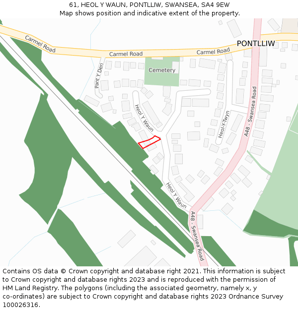 61, HEOL Y WAUN, PONTLLIW, SWANSEA, SA4 9EW: Location map and indicative extent of plot