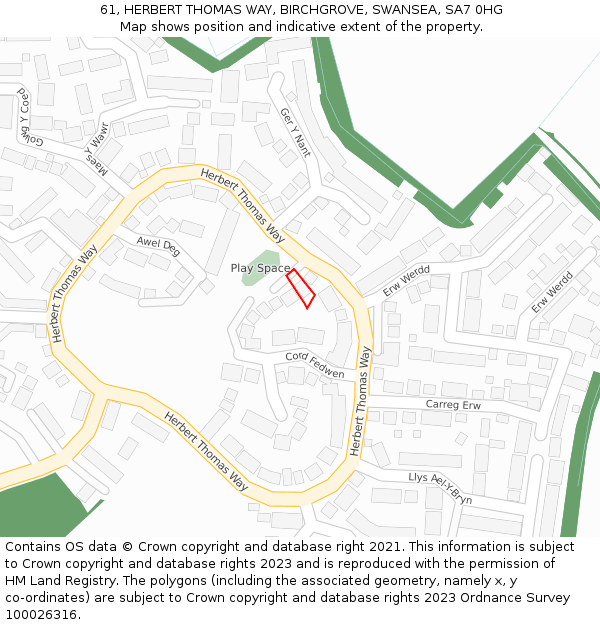 61, HERBERT THOMAS WAY, BIRCHGROVE, SWANSEA, SA7 0HG: Location map and indicative extent of plot