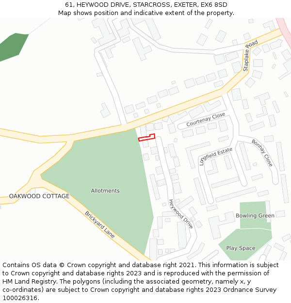 61, HEYWOOD DRIVE, STARCROSS, EXETER, EX6 8SD: Location map and indicative extent of plot