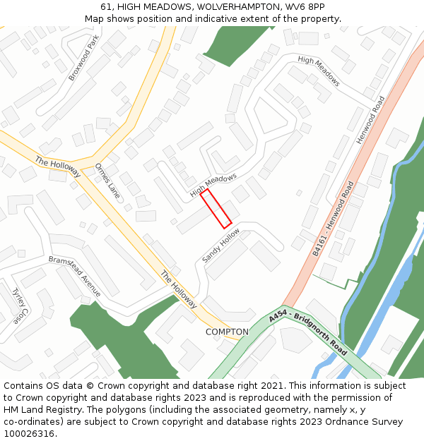 61, HIGH MEADOWS, WOLVERHAMPTON, WV6 8PP: Location map and indicative extent of plot